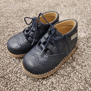 Angelitos Kids Navy Blue Leather Wingtip Oxford Dress Shoes Size 20